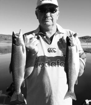 Norman Lockwood from Queensland with a couple of good rainbow trout caught trolling with the author.